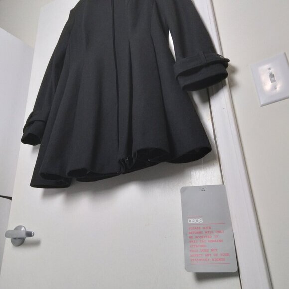 Asos NWT Black ALine Midi Skater Swing Fit & Flair Frock Coat Hidden Buttons S10 - Picture 6 of 16